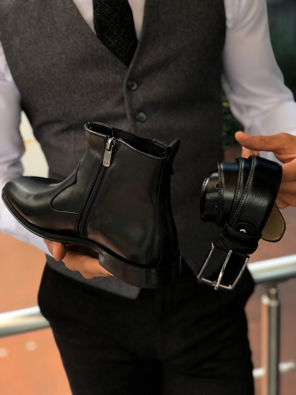 Chelsea Buckle Detail With Classic Leather Boots Black-baagr.myshopify.com-shoes2-BOJONI