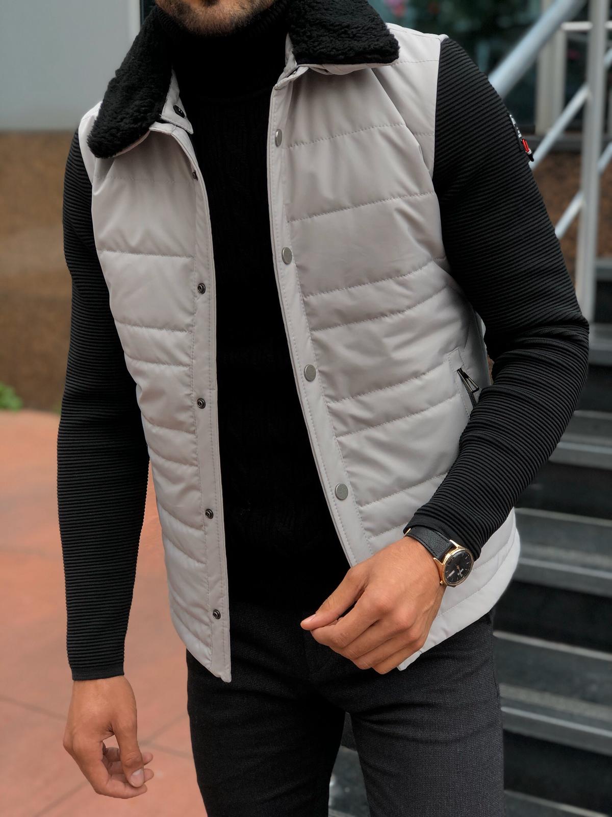 Bojoni Slim-Fit Fur Collar Coat Stone-baagr.myshopify.com-Jacket-BOJONI