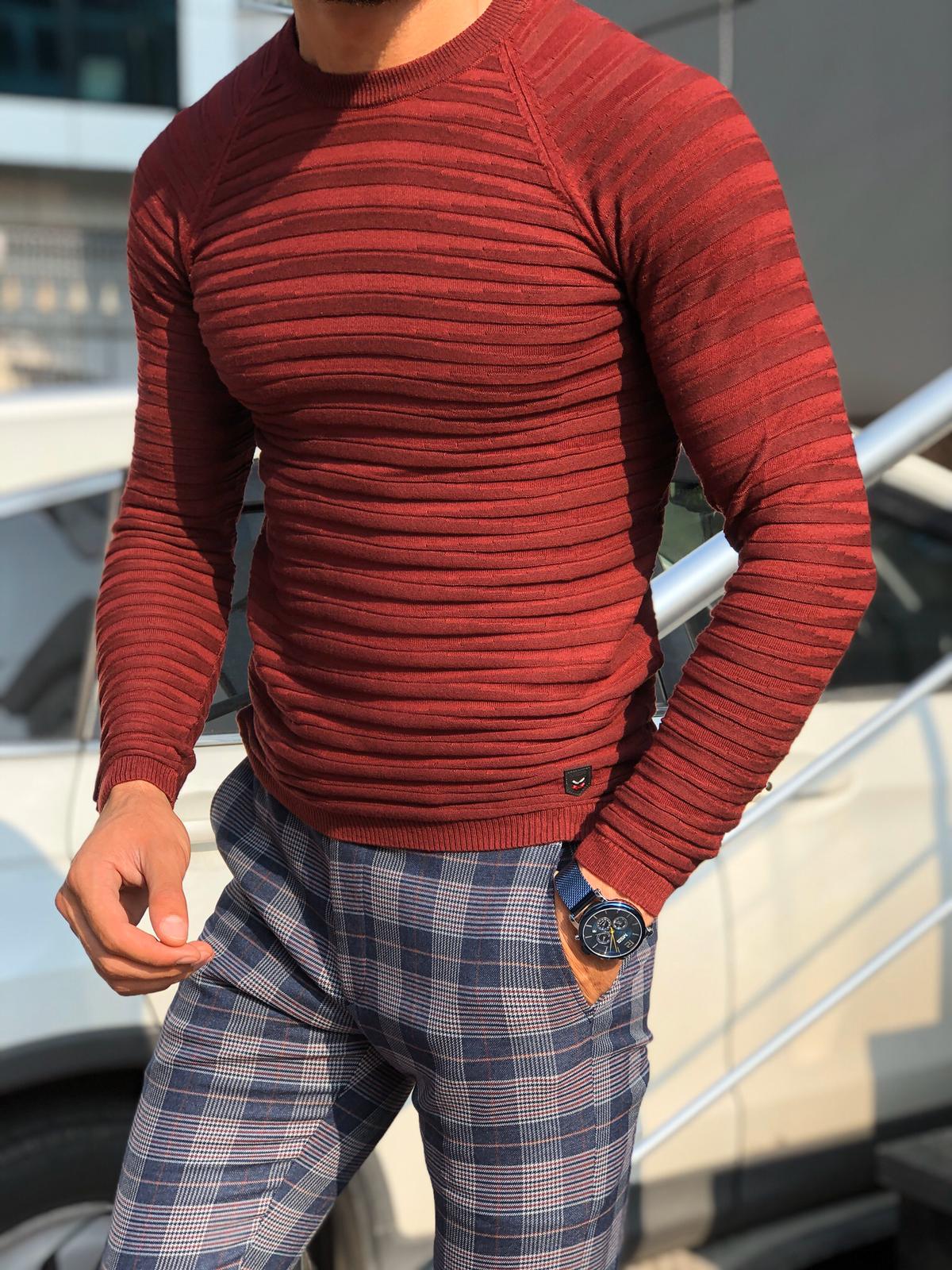 Slim-Fit Patterned Knitwear Claret-Red-baagr.myshopify.com-sweatshirts-BOJONI