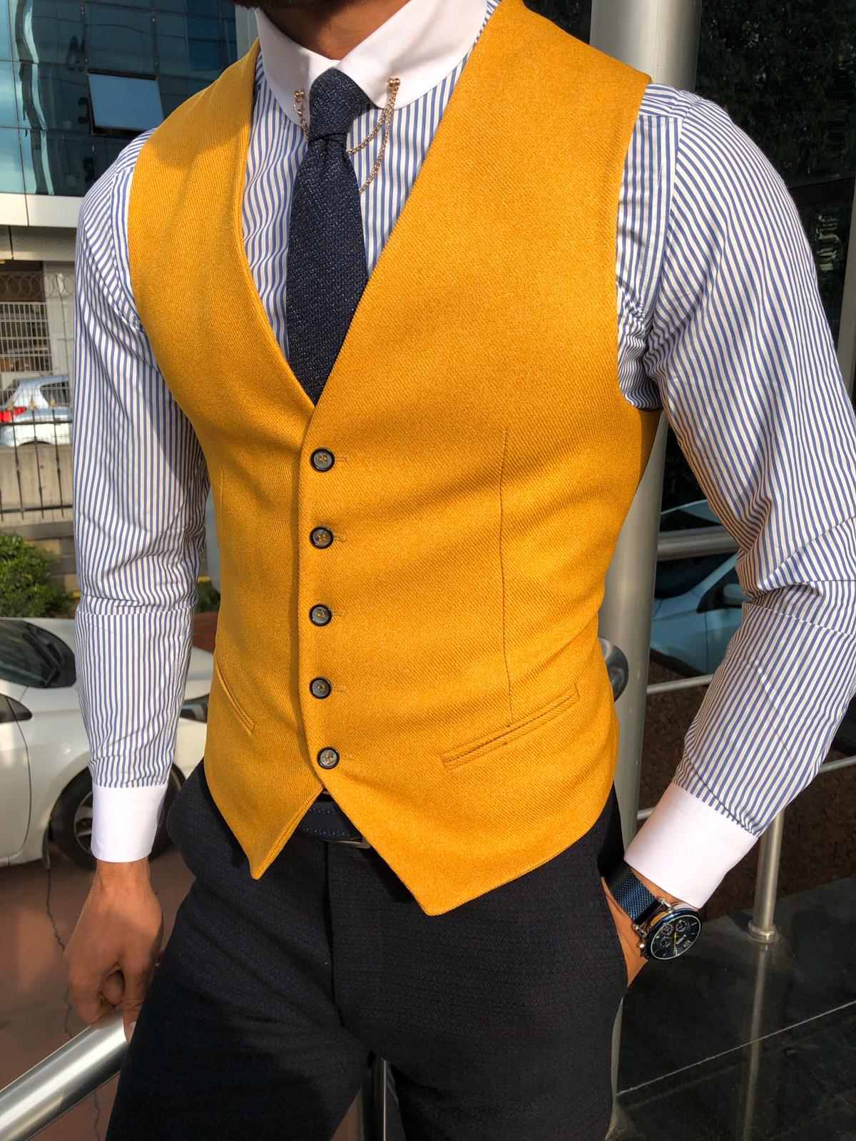 Slim-Fit Cotton Waist Coat MUSTARD-baagr.myshopify.com-suit-BOJONI