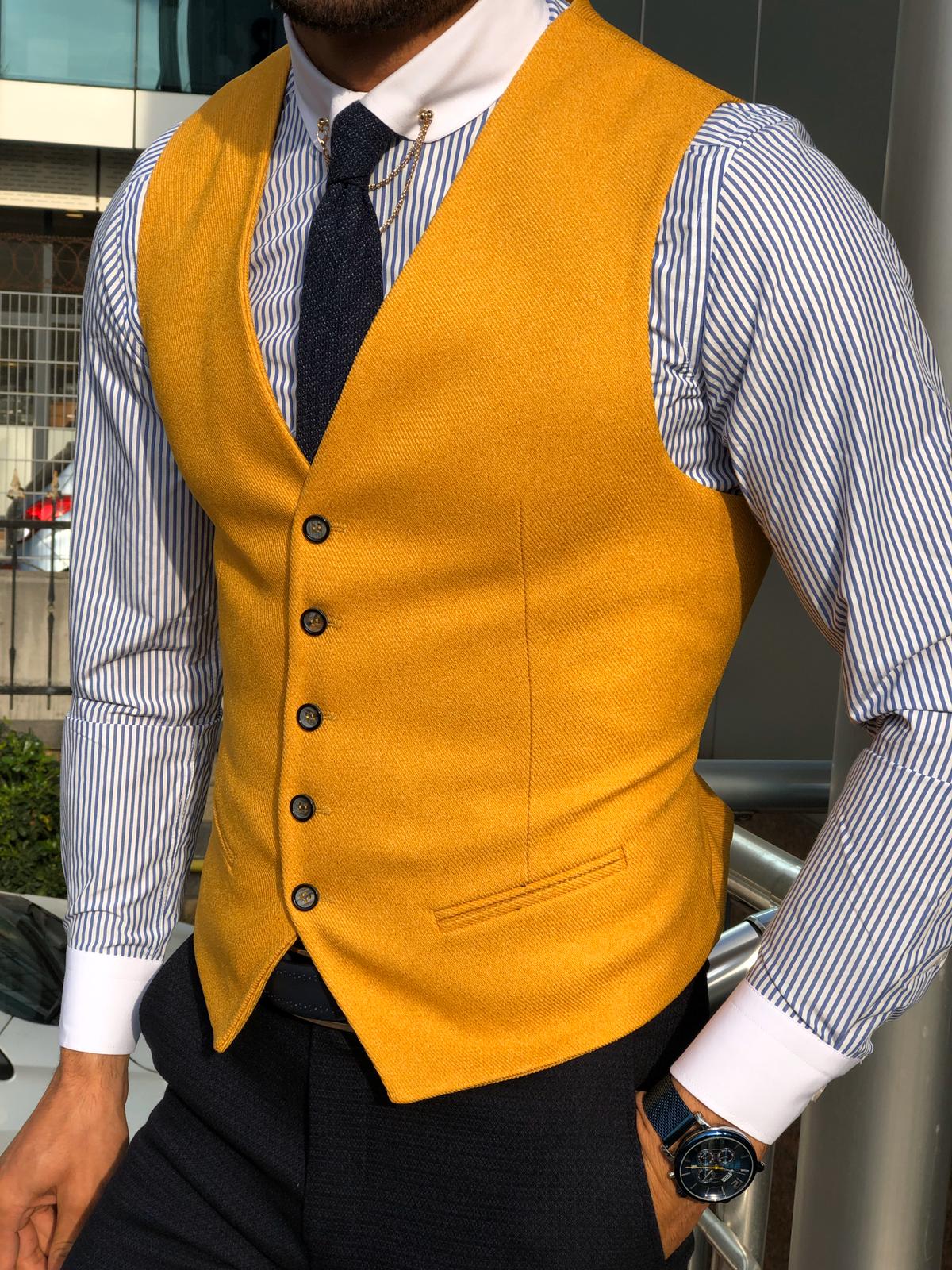 Slim-Fit Cotton Waist Coat MUSTARD-baagr.myshopify.com-suit-BOJONI
