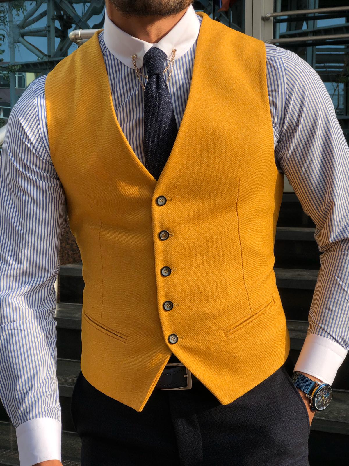 Slim-Fit Cotton Waist Coat MUSTARD-baagr.myshopify.com-suit-BOJONI