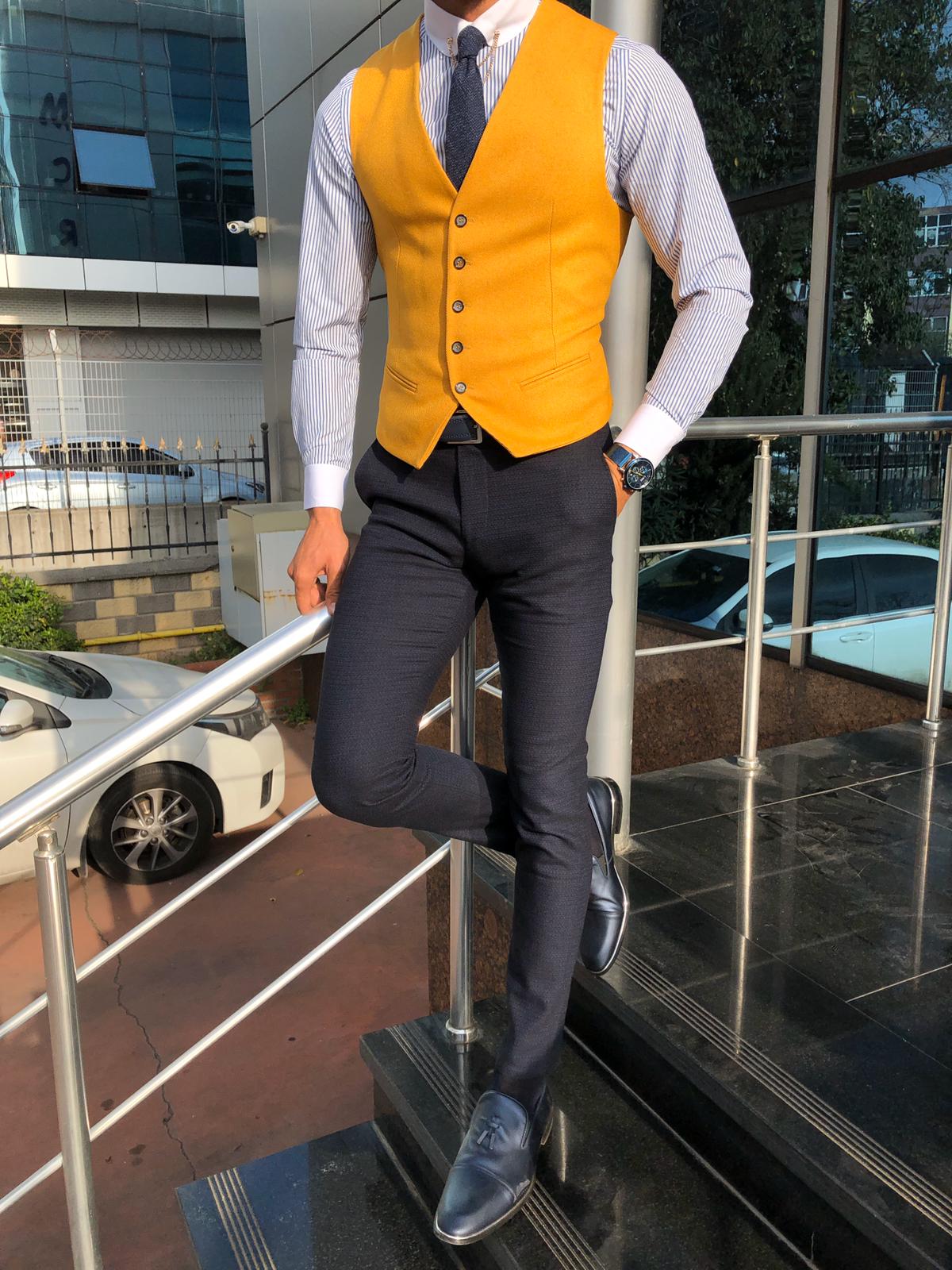 Slim-Fit Cotton Waist Coat MUSTARD-baagr.myshopify.com-suit-BOJONI