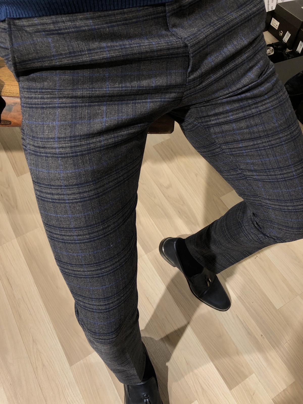 Magnum Slim-fit Plaid Fabric Pants Gray-baagr.myshopify.com-Pants-BOJONI