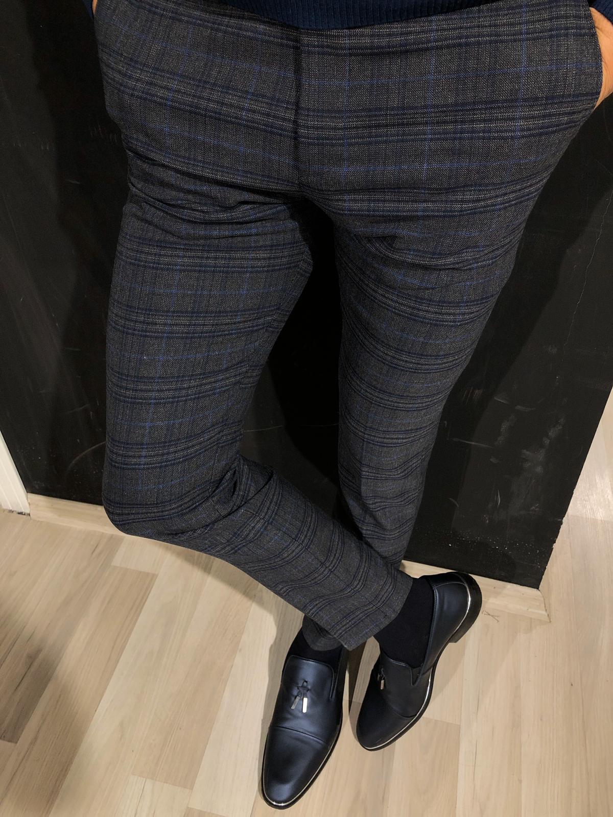 Magnum Slim-fit Plaid Fabric Pants Gray-baagr.myshopify.com-Pants-BOJONI