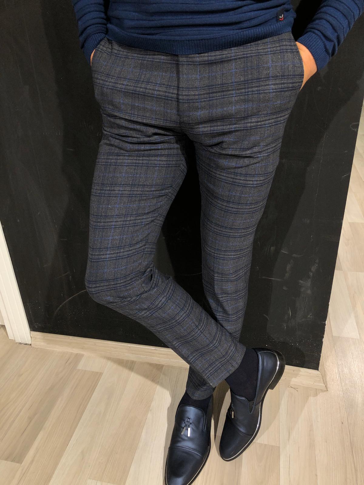 Magnum Slim-fit Plaid Fabric Pants Gray-baagr.myshopify.com-Pants-BOJONI