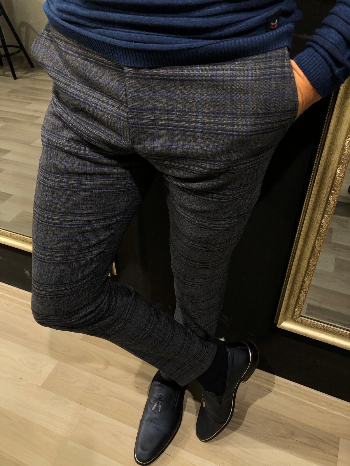 Magnum Slim-fit Plaid Fabric Pants Gray-baagr.myshopify.com-Pants-BOJONI