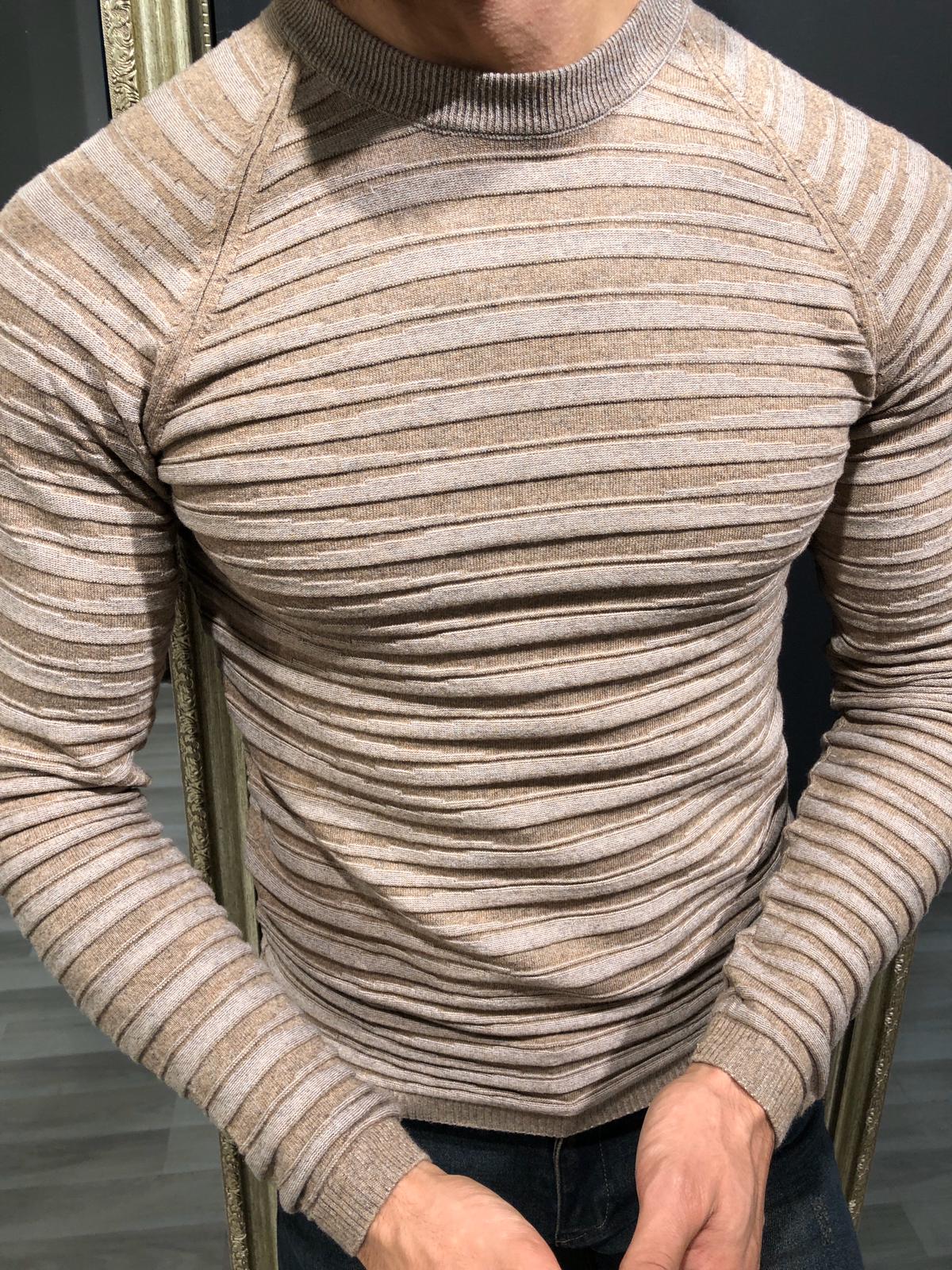 Slim-Fit Patterned Knitwear Beige-baagr.myshopify.com-sweatshirts-BOJONI