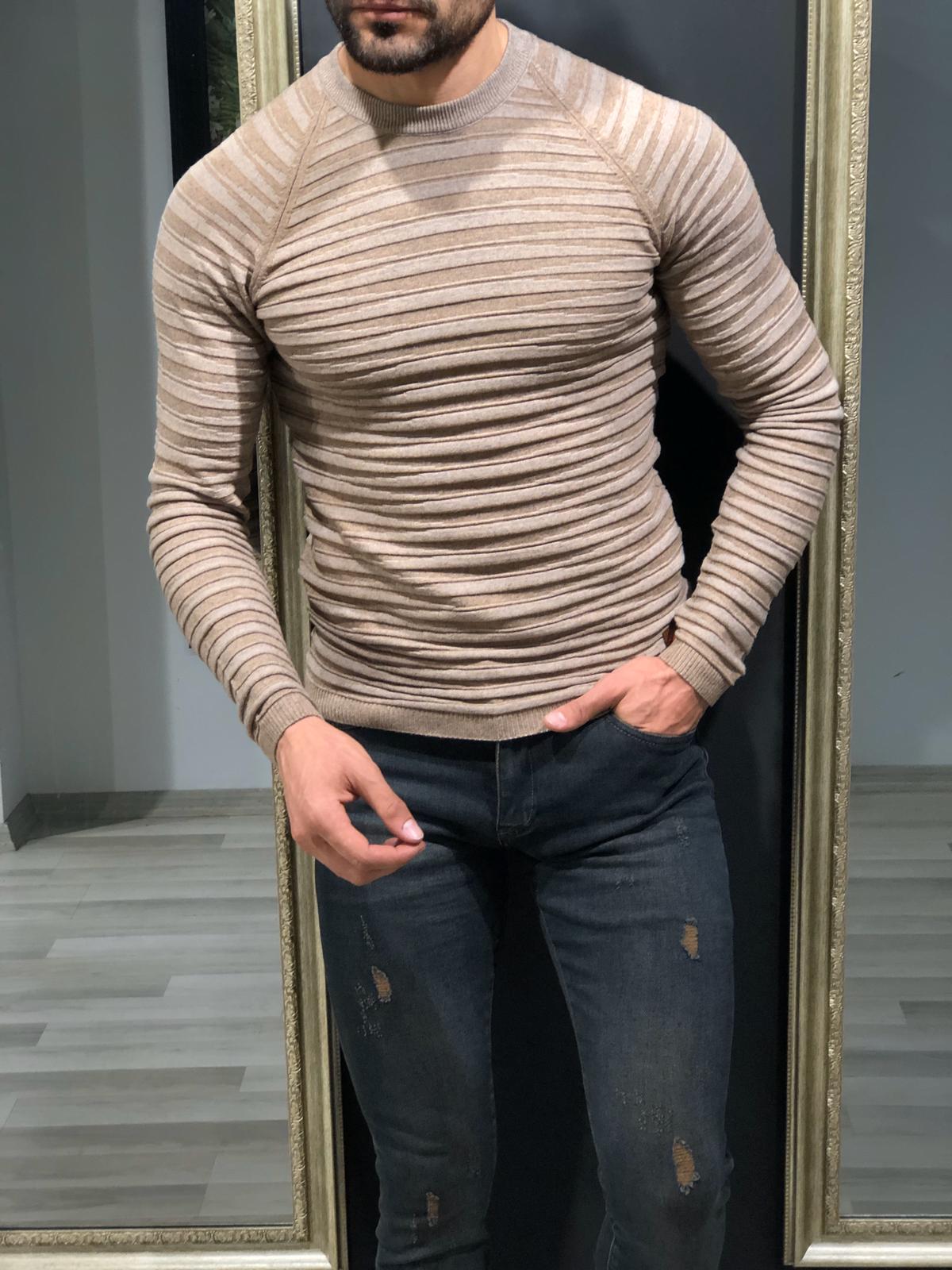 Slim-Fit Patterned Knitwear Beige-baagr.myshopify.com-sweatshirts-BOJONI