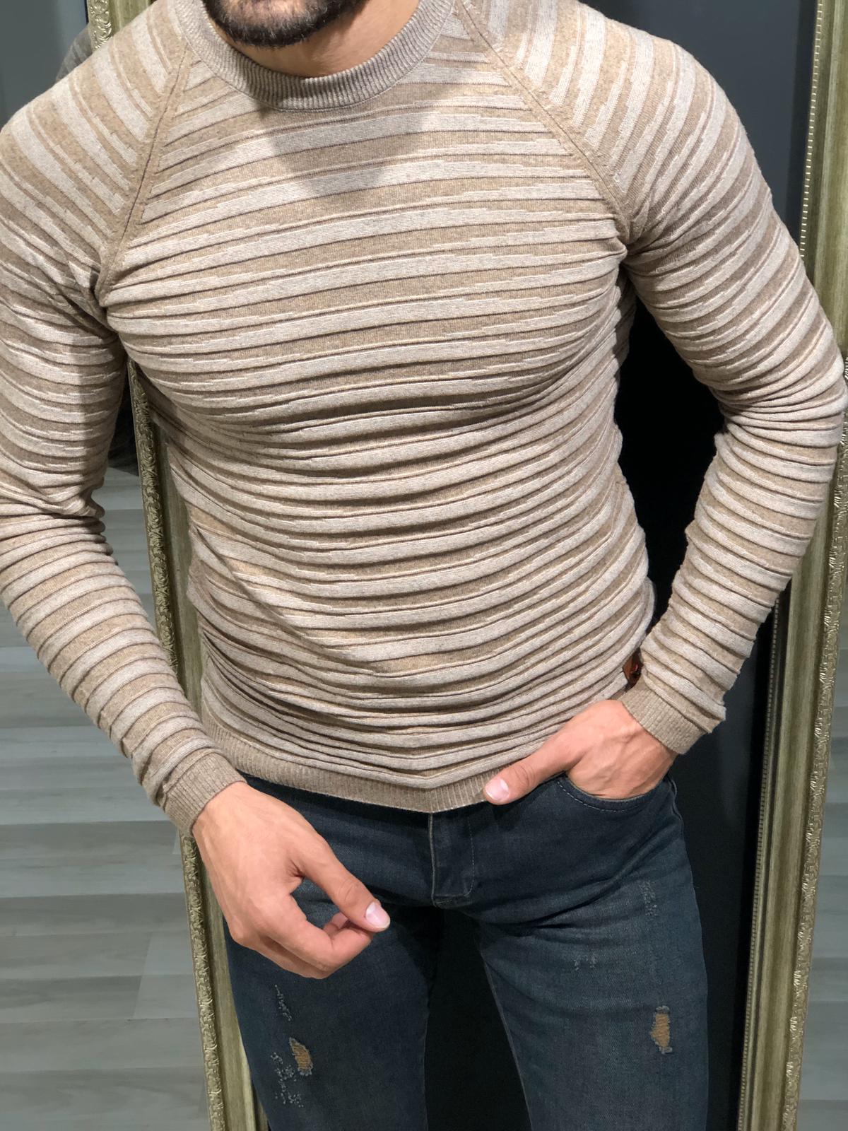 Slim-Fit Patterned Knitwear Beige-baagr.myshopify.com-sweatshirts-BOJONI