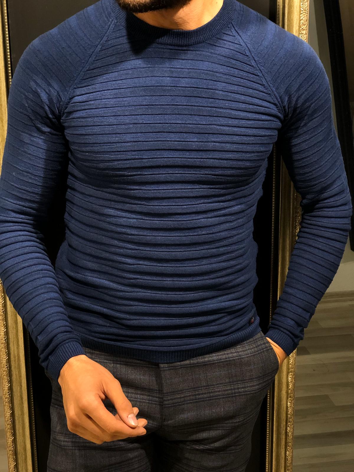 Slim-Fit Patterned Knitwear Navy-baagr.myshopify.com-sweatshirts-BOJONI