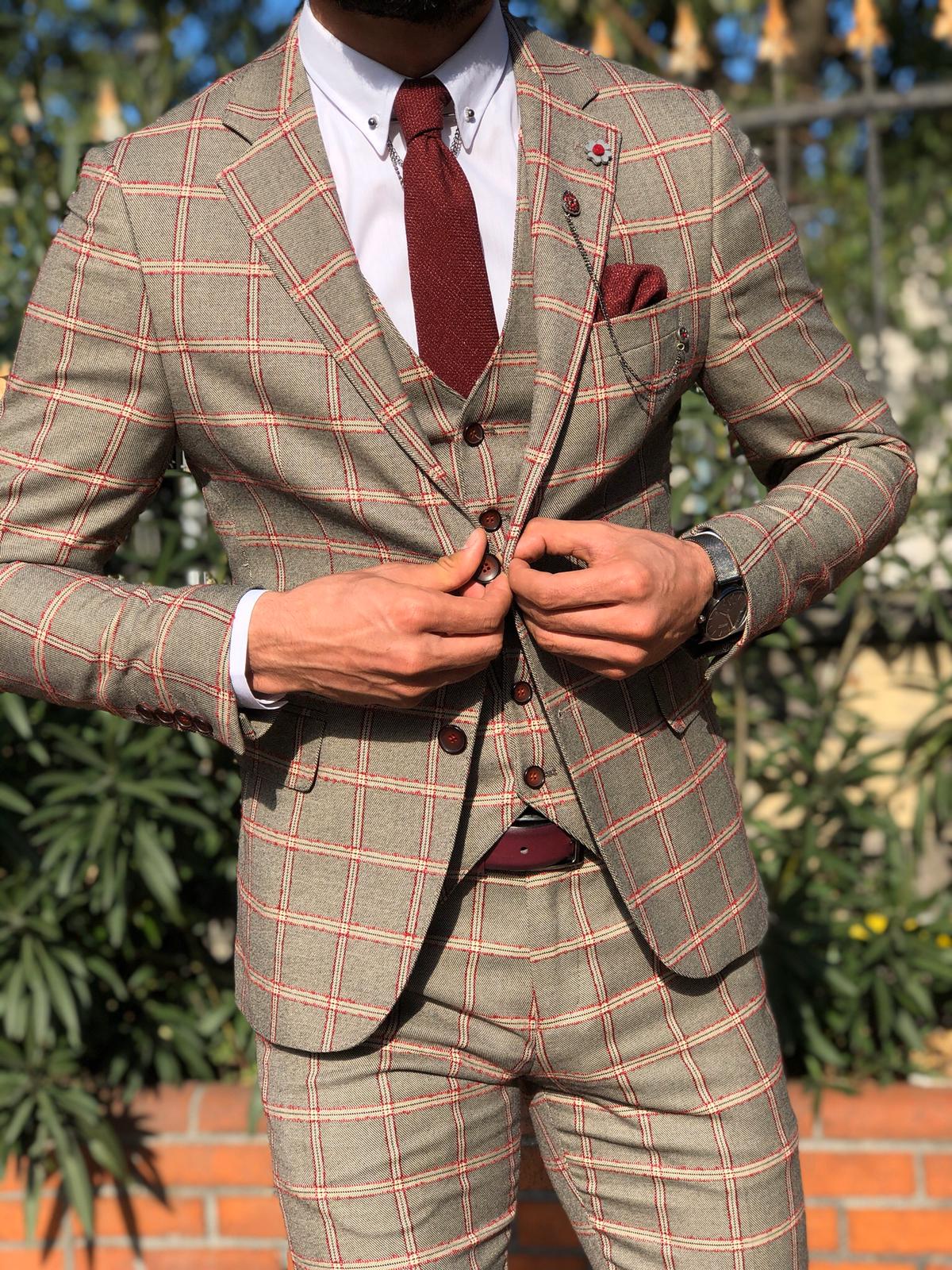 Toni Slim-Fit Plaid Suit Vest BURGUNDY-baagr.myshopify.com-suit-BOJONI