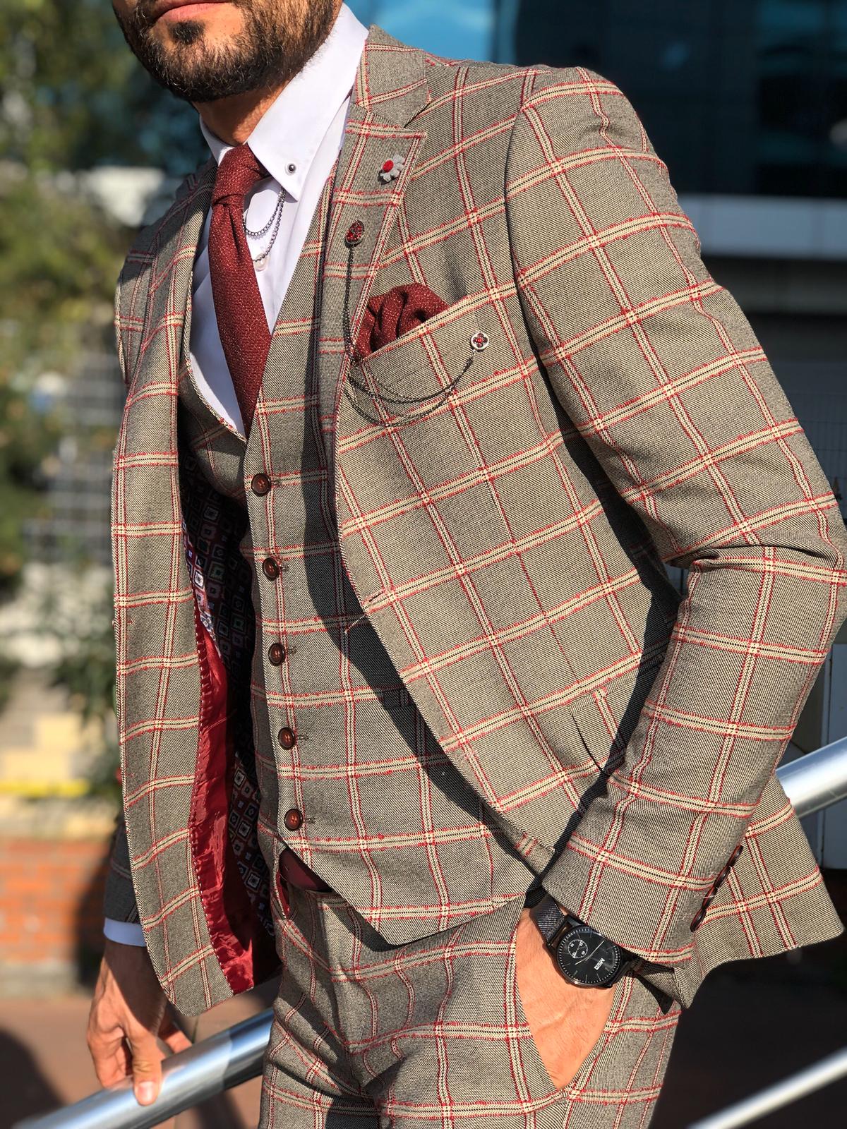 Toni Slim-Fit Plaid Suit Vest BURGUNDY-baagr.myshopify.com-suit-BOJONI