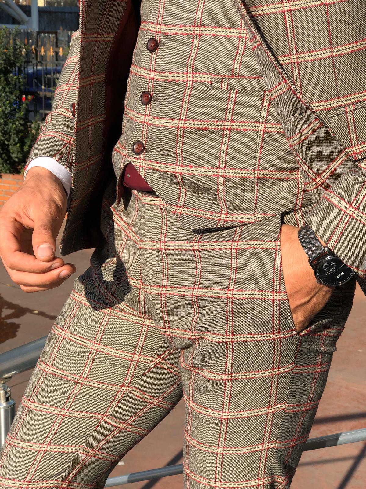 Toni Slim-Fit Plaid Suit Vest BURGUNDY-baagr.myshopify.com-suit-BOJONI