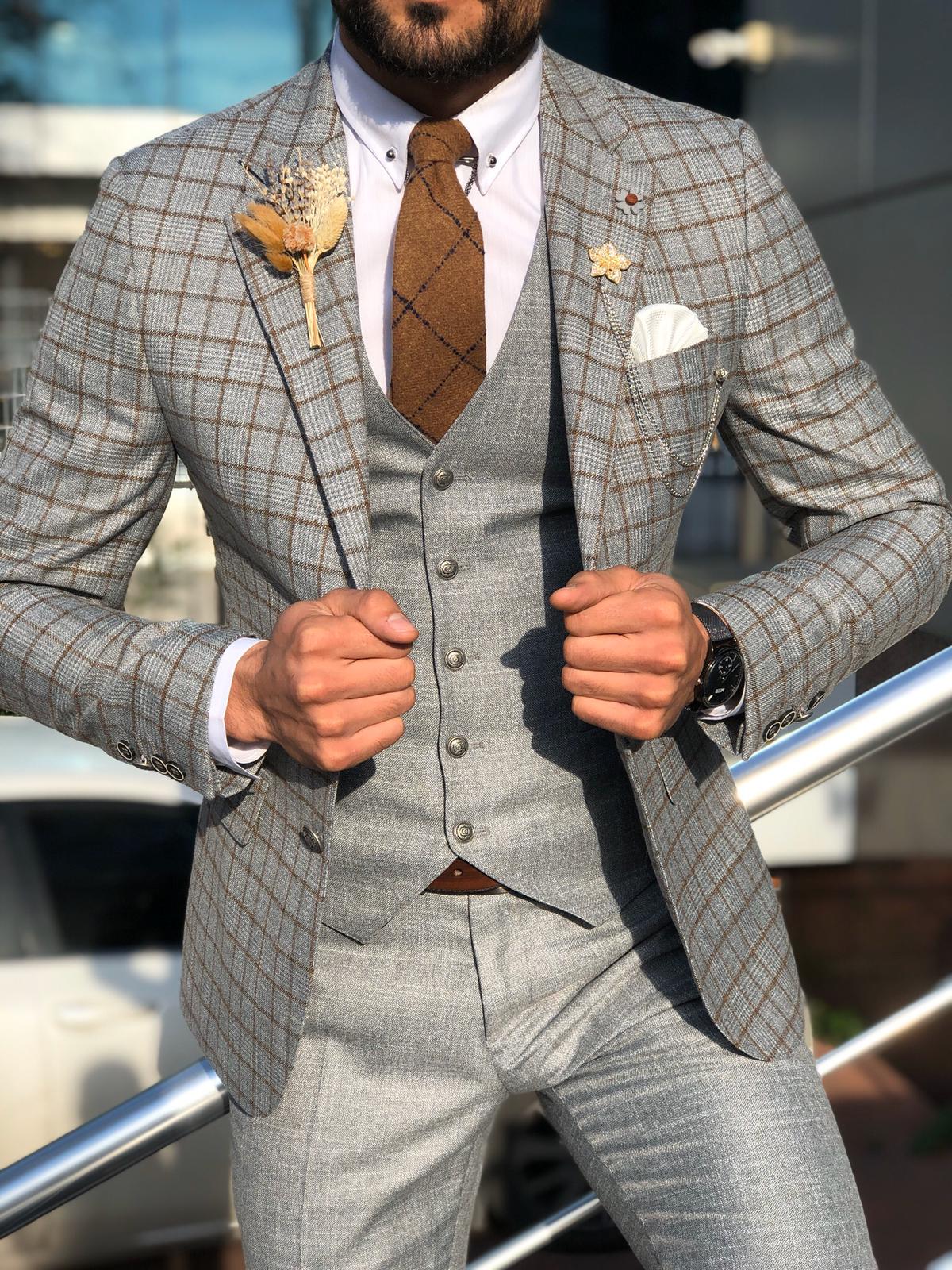 Toni Slim-Fit Plaid Suit Vest CAMEL-baagr.myshopify.com-suit-BOJONI