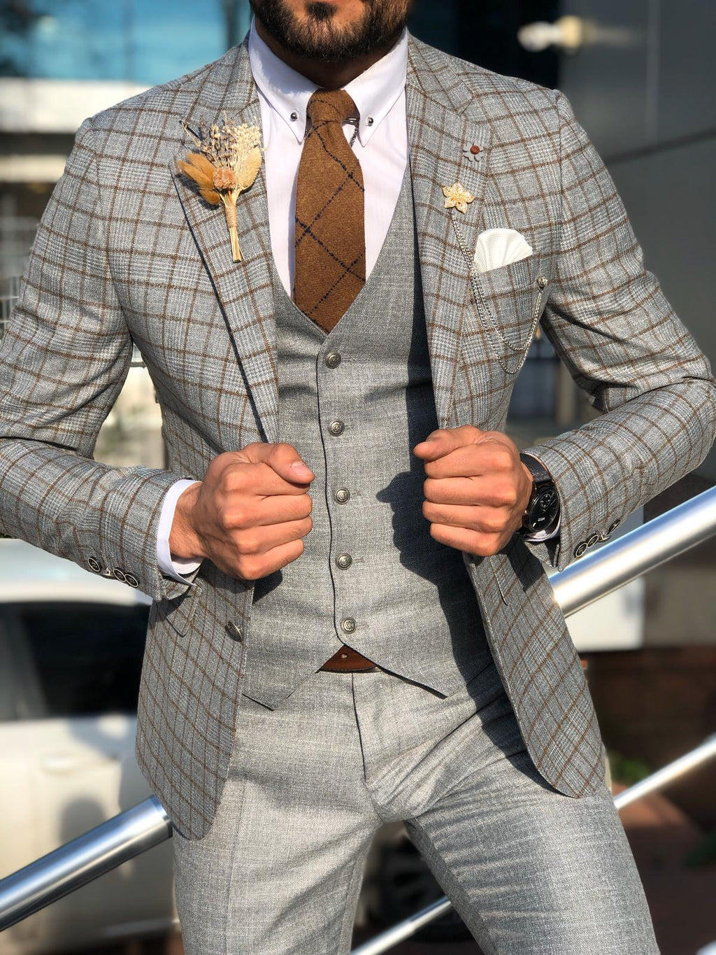 Toni Slim-Fit Plaid Suit Vest CAMEL-baagr.myshopify.com-suit-BOJONI