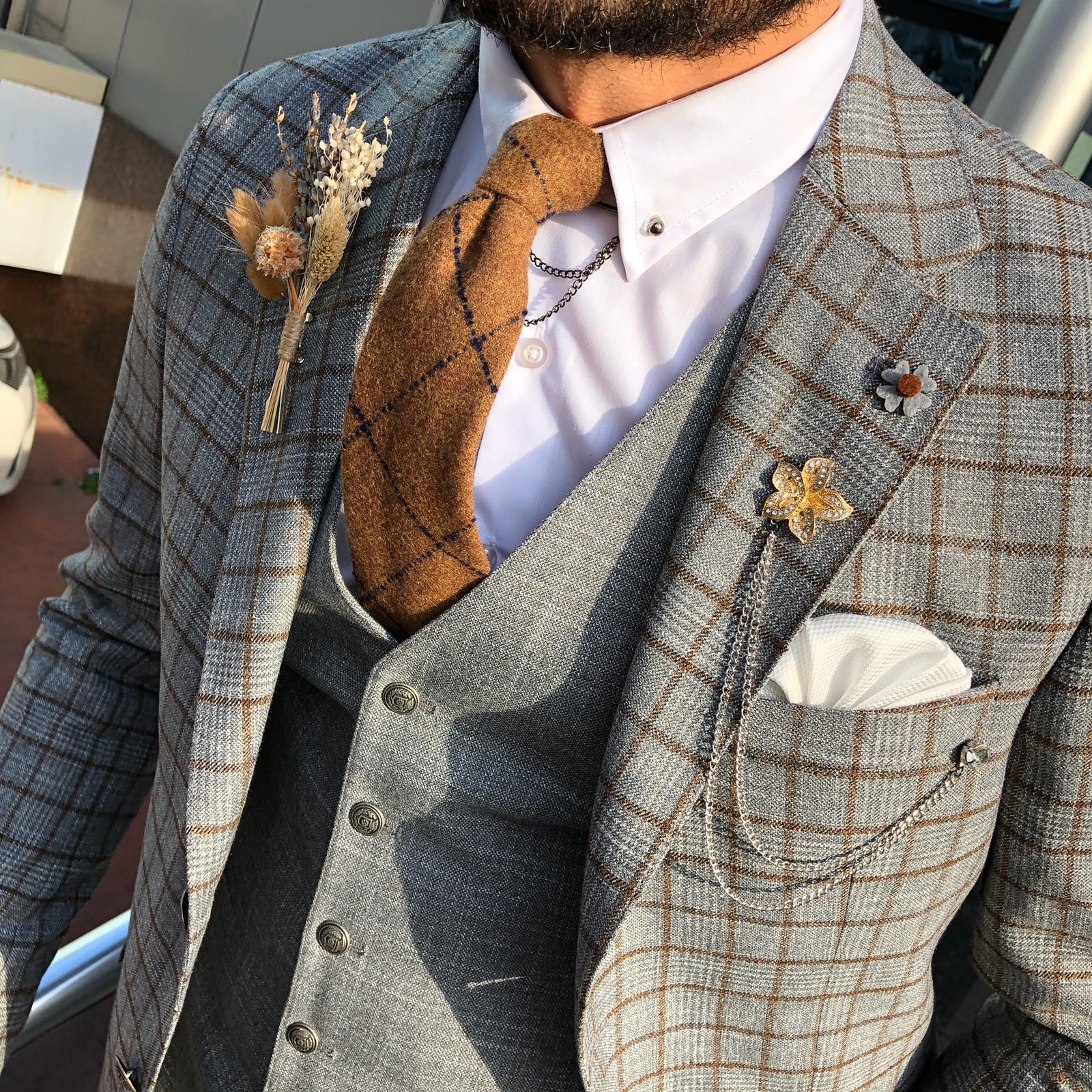 Toni Slim-Fit Plaid Suit Vest CAMEL-baagr.myshopify.com-suit-BOJONI