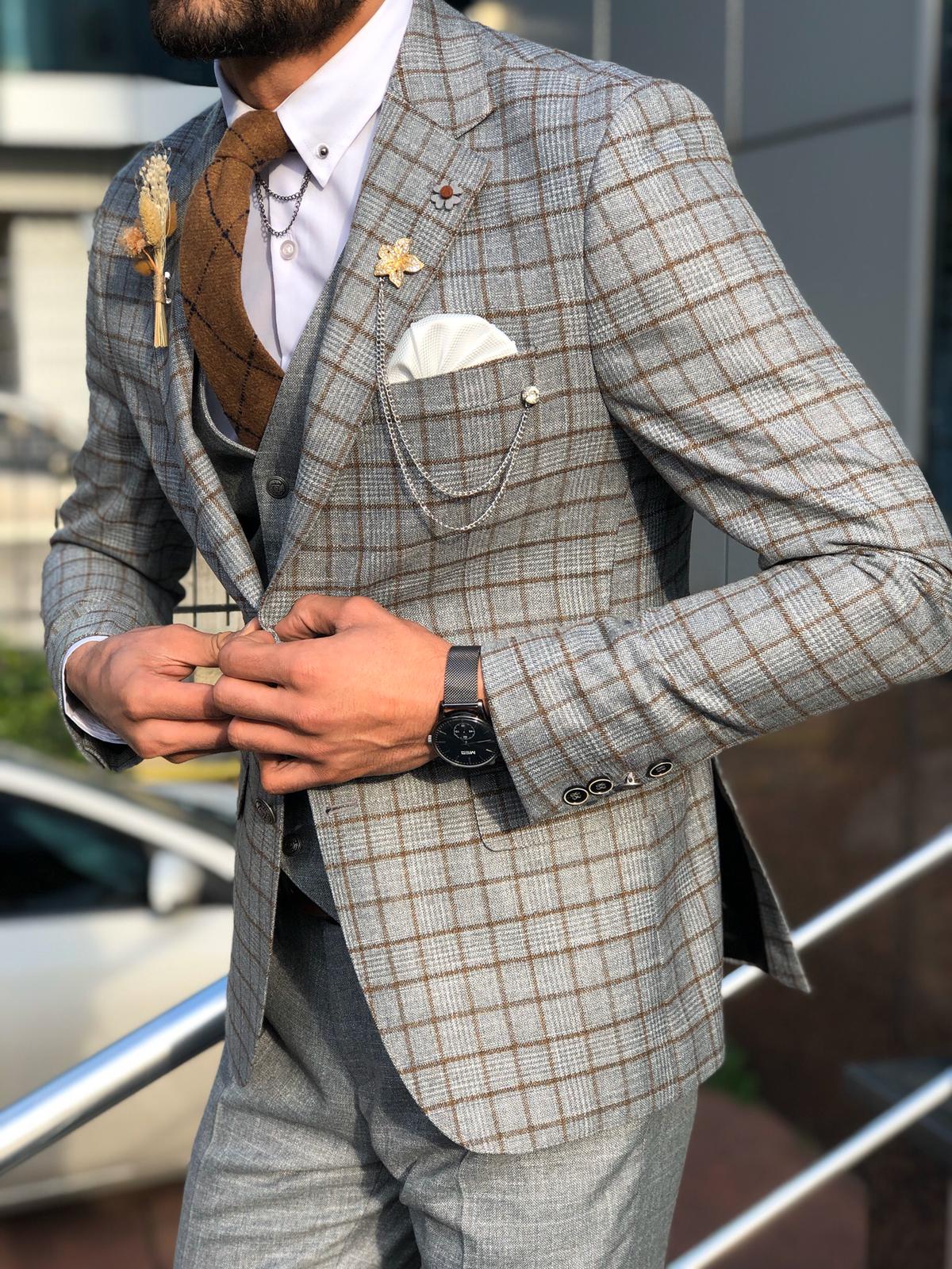 Toni Slim-Fit Plaid Suit Vest CAMEL-baagr.myshopify.com-suit-BOJONI