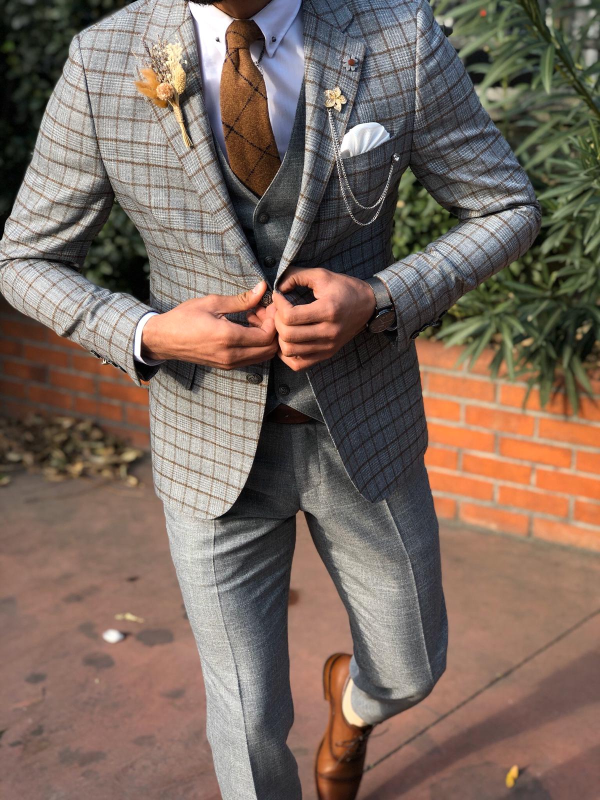 Toni Slim-Fit Plaid Suit Vest CAMEL-baagr.myshopify.com-suit-BOJONI