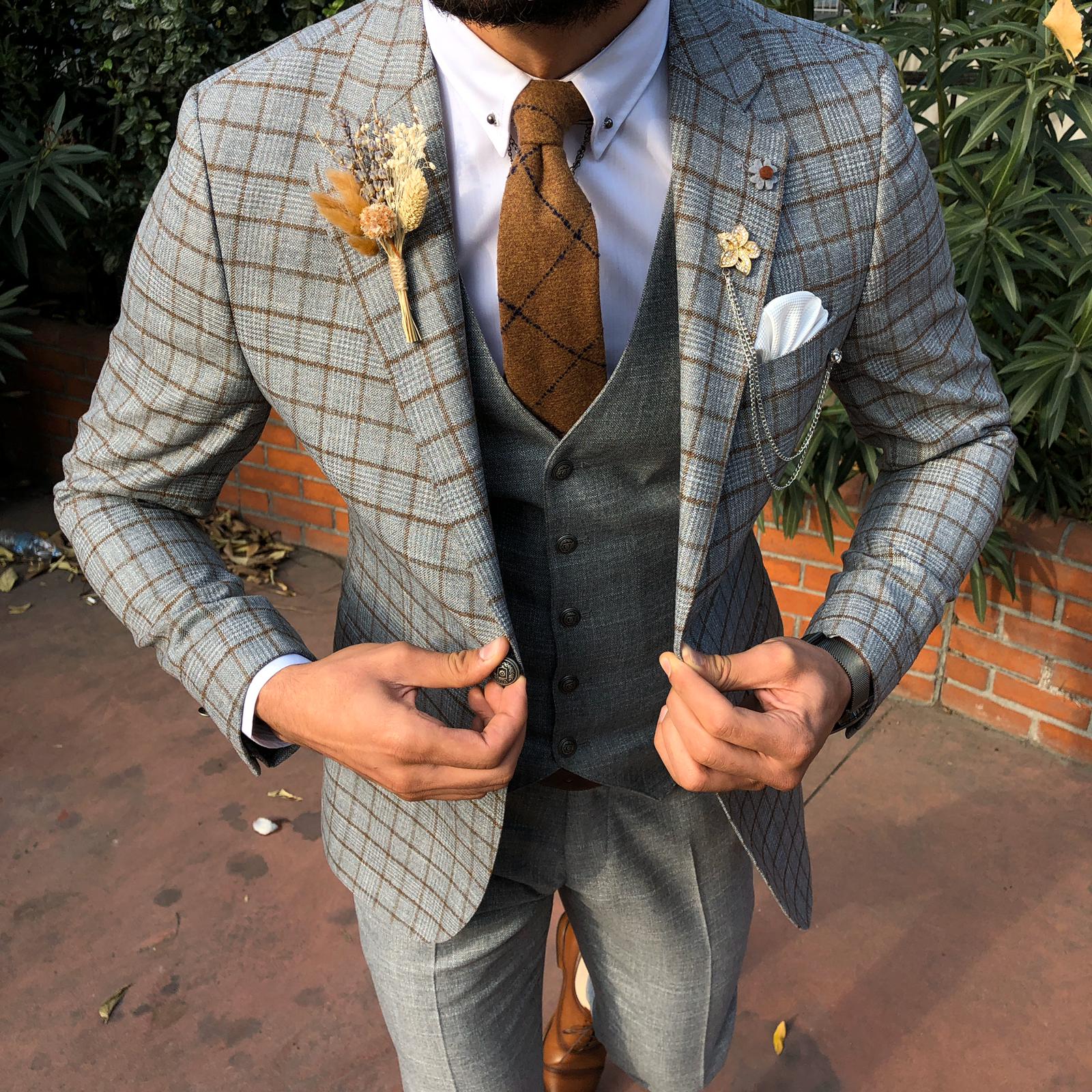 Toni Slim-Fit Plaid Suit Vest CAMEL-baagr.myshopify.com-suit-BOJONI