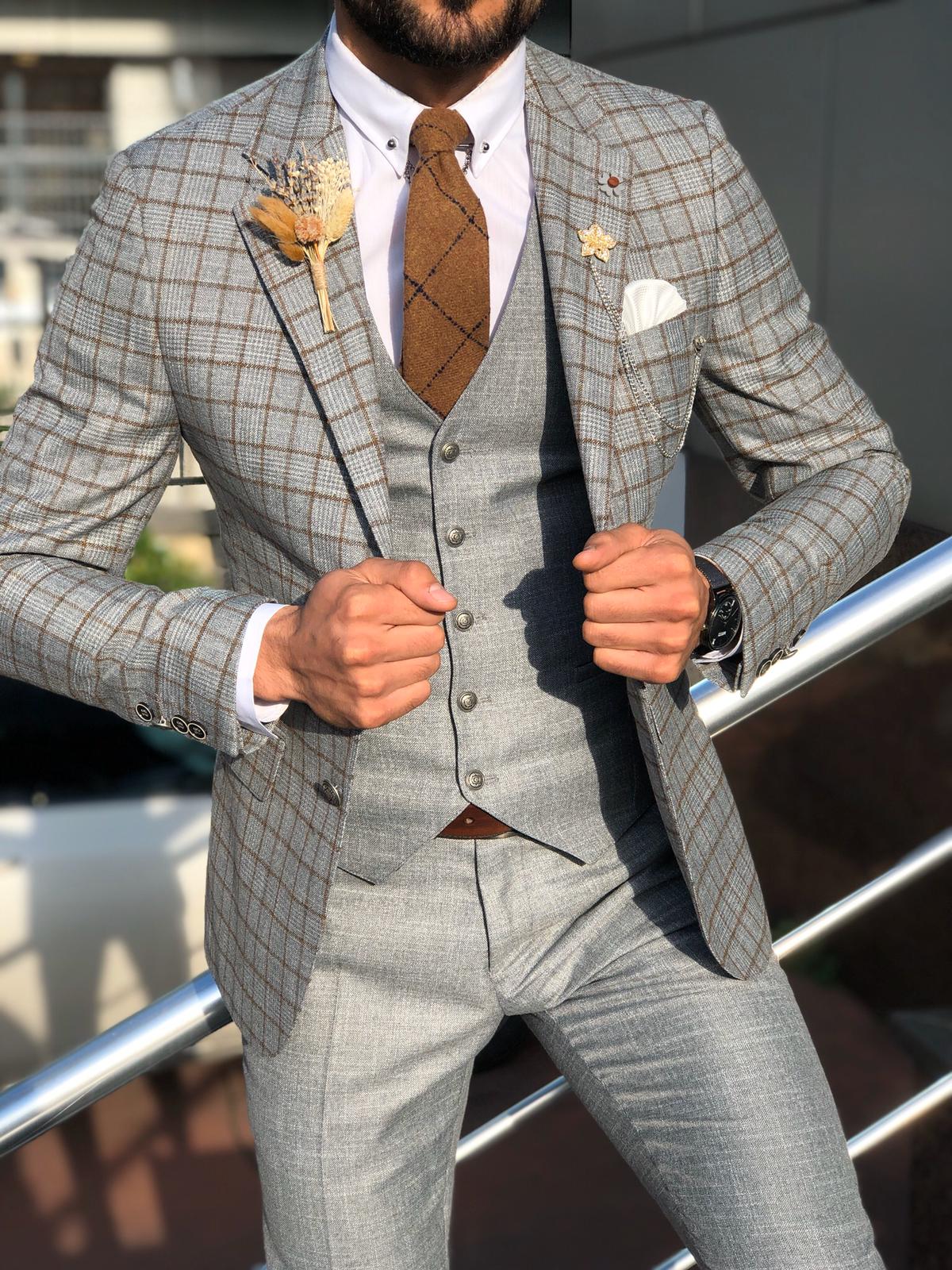Toni Slim-Fit Plaid Suit Vest CAMEL-baagr.myshopify.com-suit-BOJONI
