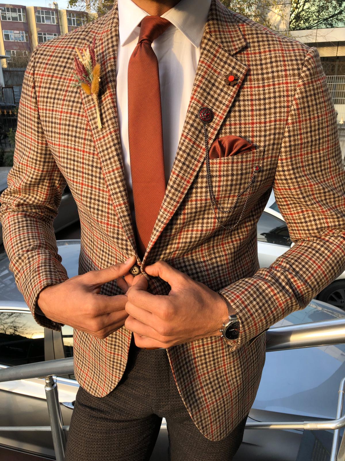 Dandalosh Slim-Fit Plaid Wool Jacket Beige-baagr.myshopify.com-blazers-BOJONI