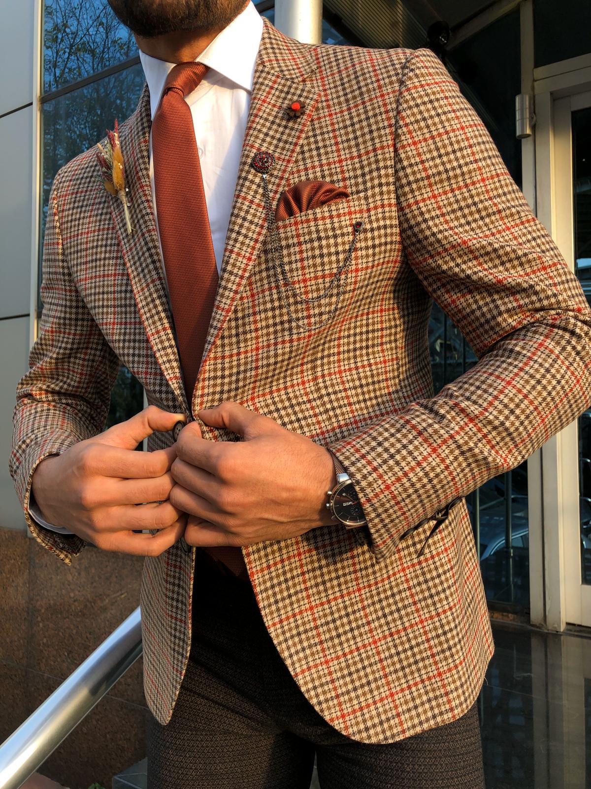 Dandalosh Slim-Fit Plaid Wool Jacket Beige-baagr.myshopify.com-blazers-BOJONI