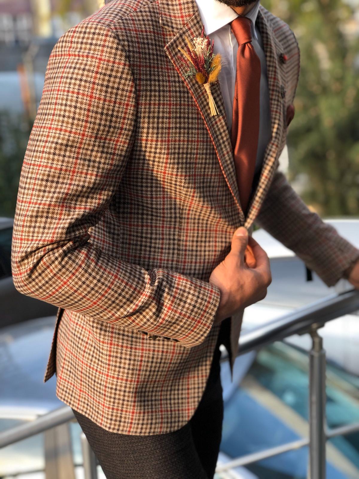 Dandalosh Slim-Fit Plaid Wool Jacket Beige-baagr.myshopify.com-blazers-BOJONI