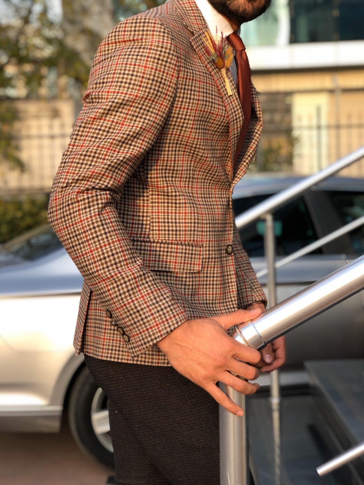 Dandalosh Slim-Fit Plaid Wool Jacket Beige-baagr.myshopify.com-blazers-BOJONI