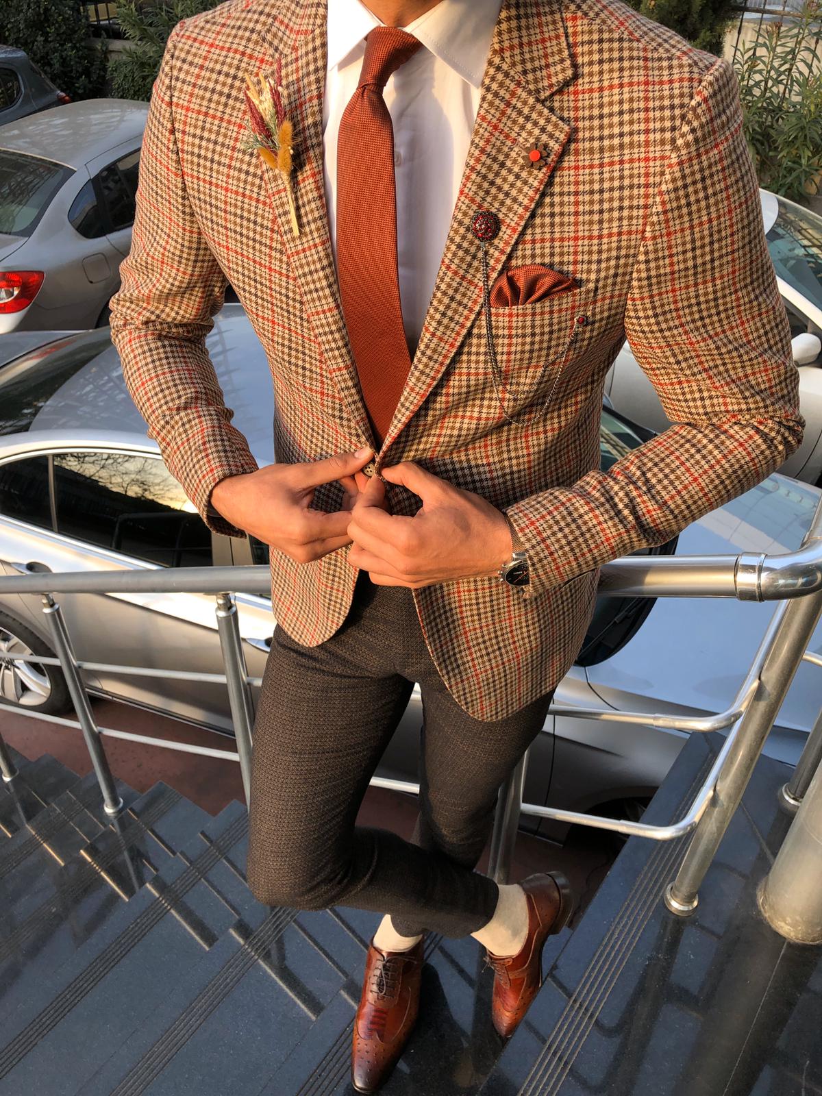 Dandalosh Slim-Fit Plaid Wool Jacket Beige-baagr.myshopify.com-blazers-BOJONI