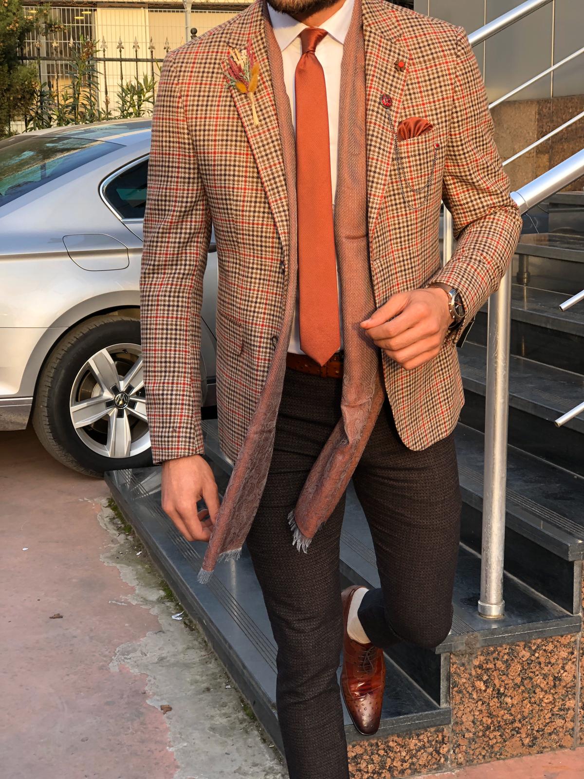 Dandalosh Slim-Fit Plaid Wool Jacket Beige-baagr.myshopify.com-blazers-BOJONI