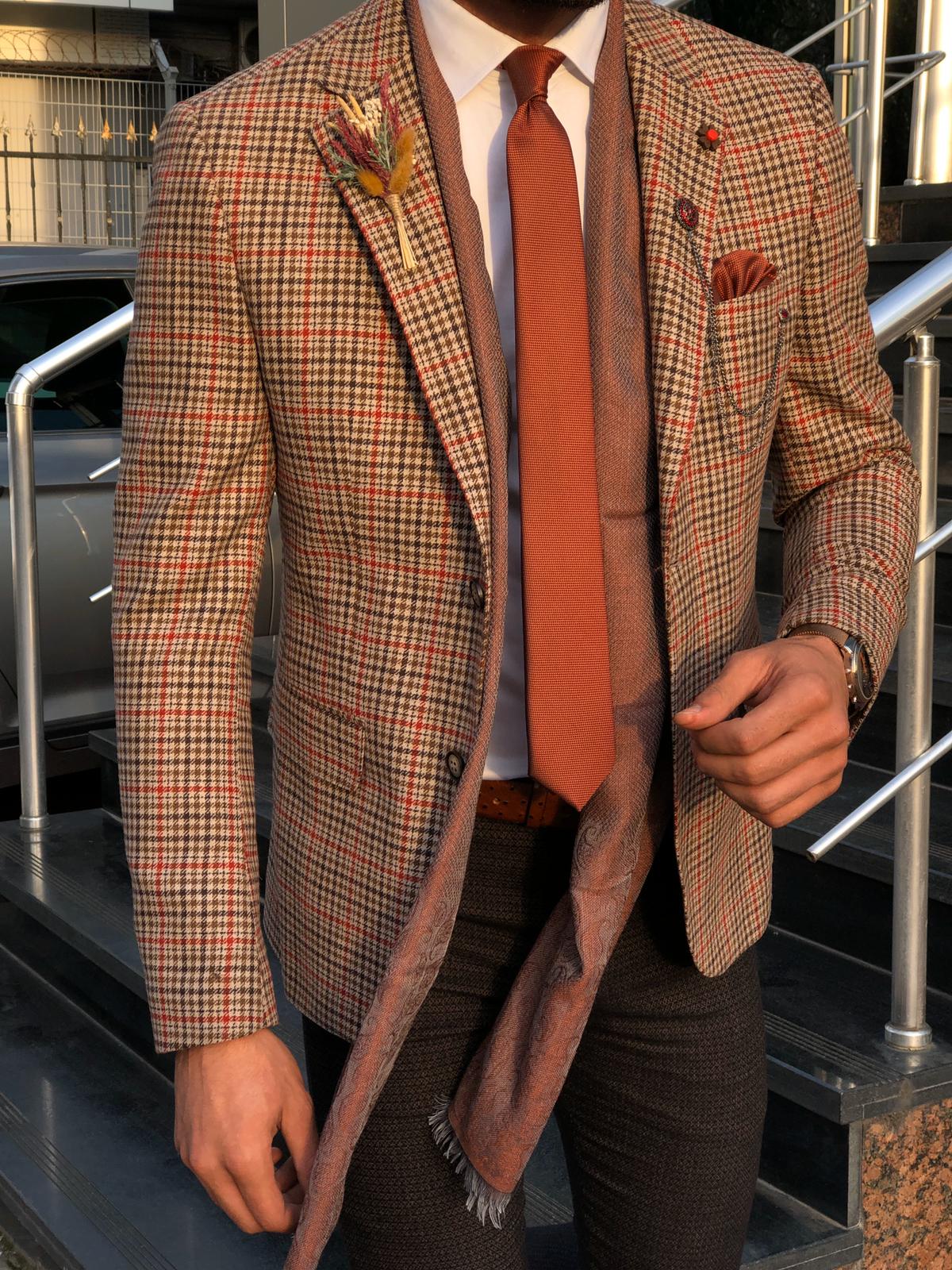 Dandalosh Slim-Fit Plaid Wool Jacket Beige-baagr.myshopify.com-blazers-BOJONI