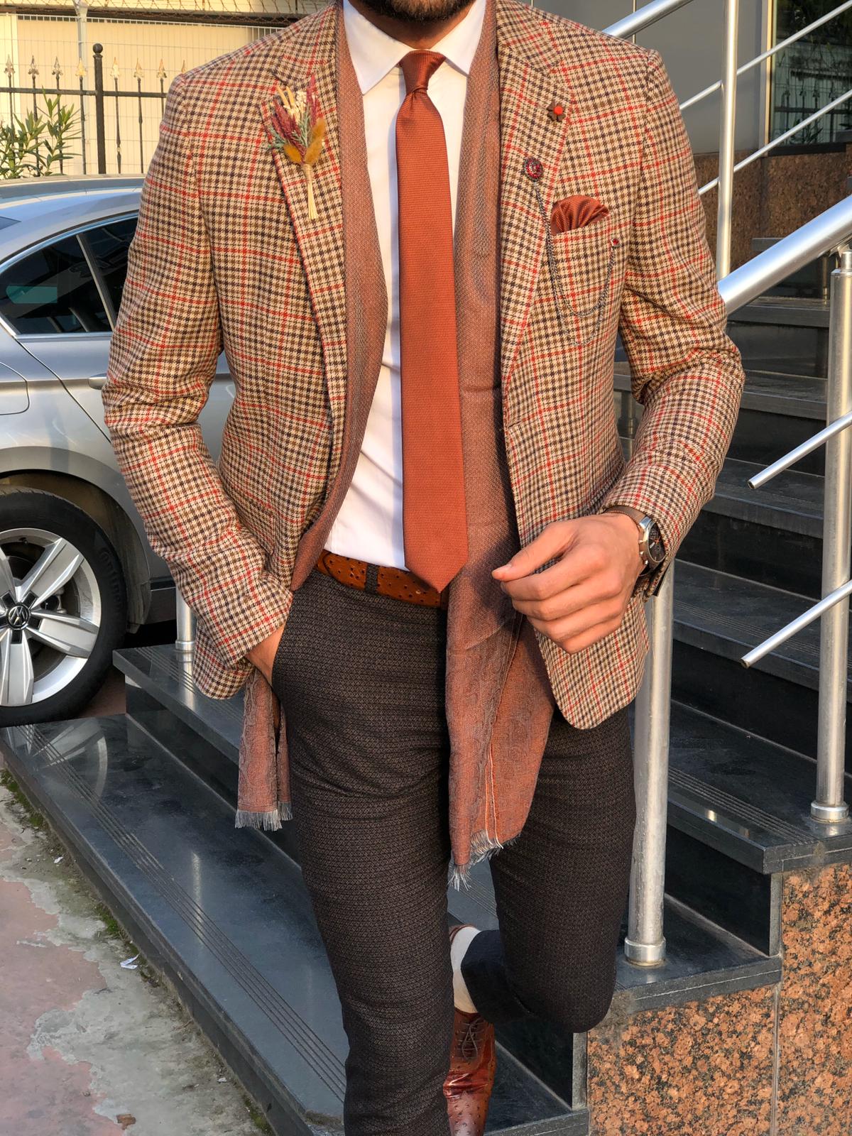 Dandalosh Slim-Fit Plaid Wool Jacket Beige-baagr.myshopify.com-blazers-BOJONI