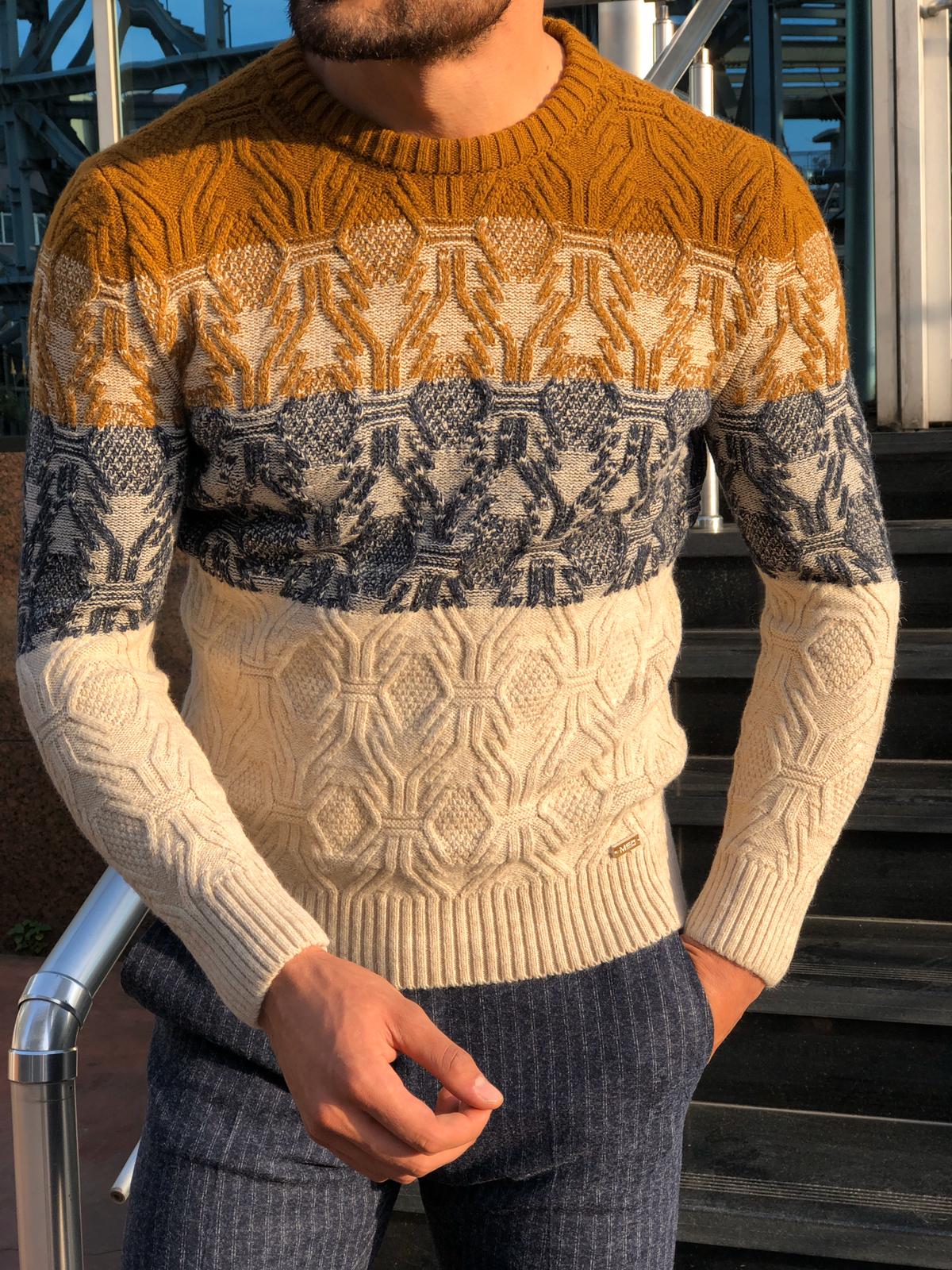 Torino Slim-Fit Wool Patterned Knitwear Beige-baagr.myshopify.com-sweatshirts-BOJONI