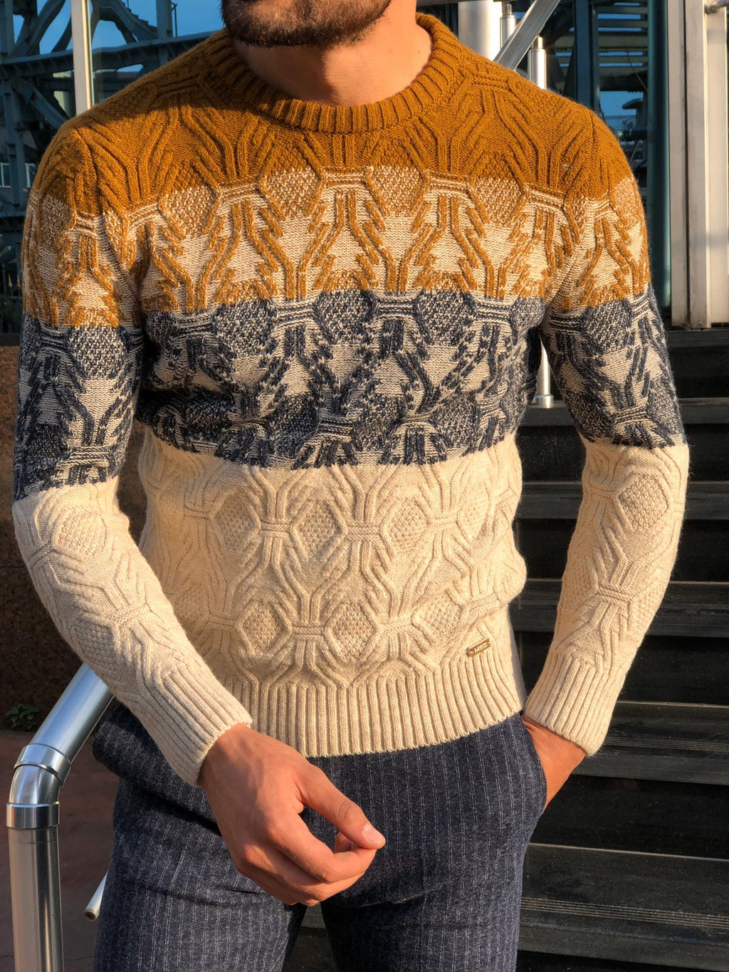 Torino Slim-Fit Wool Patterned Knitwear Beige-baagr.myshopify.com-sweatshirts-BOJONI