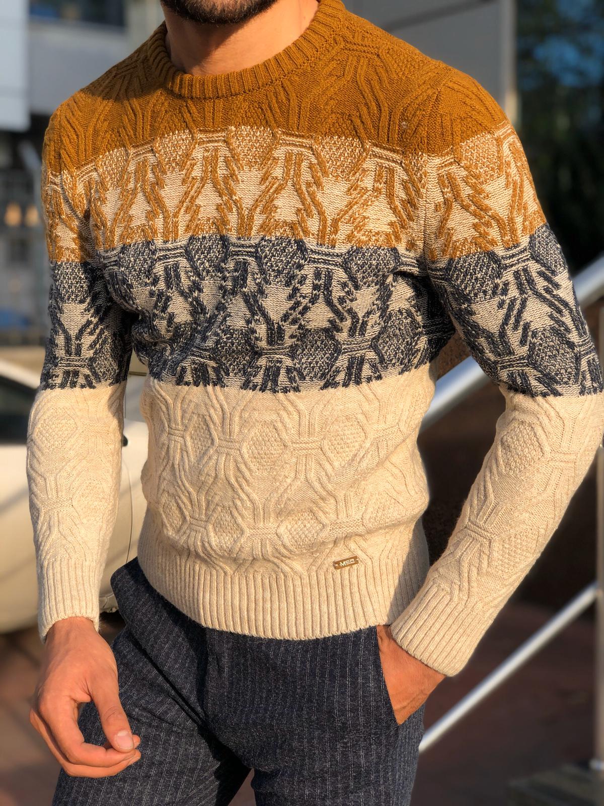 Torino Slim-Fit Wool Patterned Knitwear Beige-baagr.myshopify.com-sweatshirts-BOJONI
