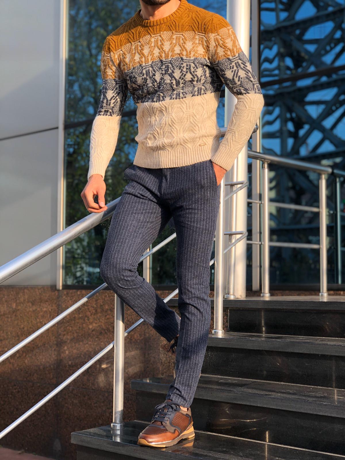 Torino Slim-Fit Wool Patterned Knitwear Beige-baagr.myshopify.com-sweatshirts-BOJONI