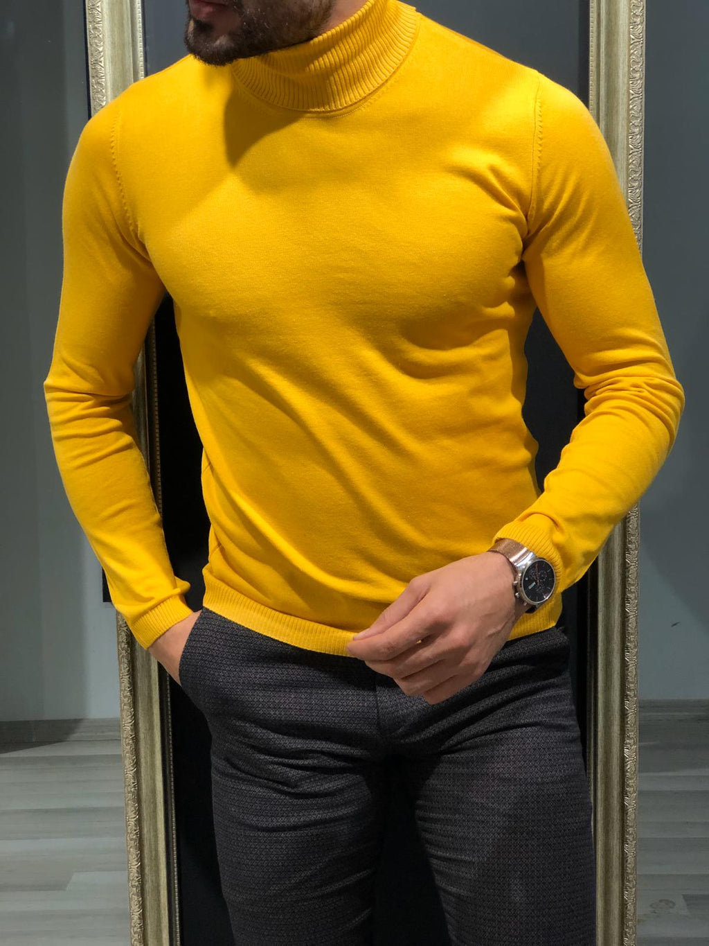 Rimini Slim-Fit Turtleneck Knitwear Yellow-baagr.myshopify.com-sweatshirts-BOJONI