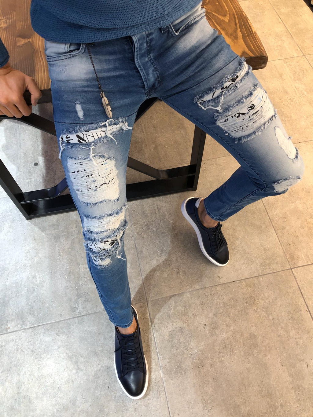 Paco Slim-Fit Ripped Jeans Blue-baagr.myshopify.com-Pants-BOJONI