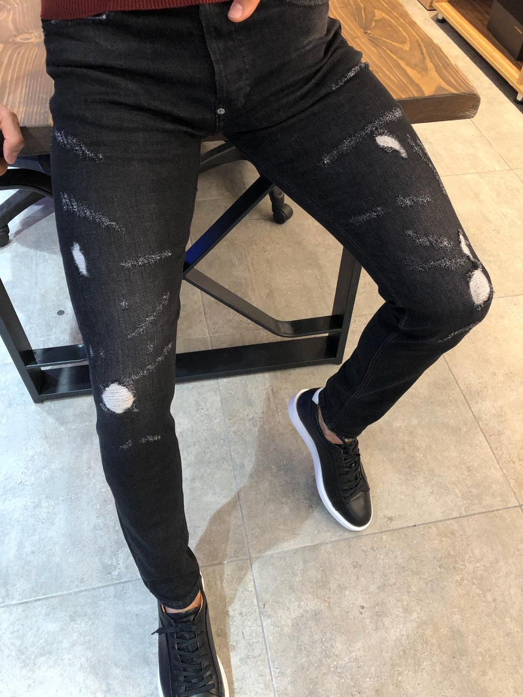 Paco Slim-Fit Ripped Jeans Black-baagr.myshopify.com-Pants-BOJONI