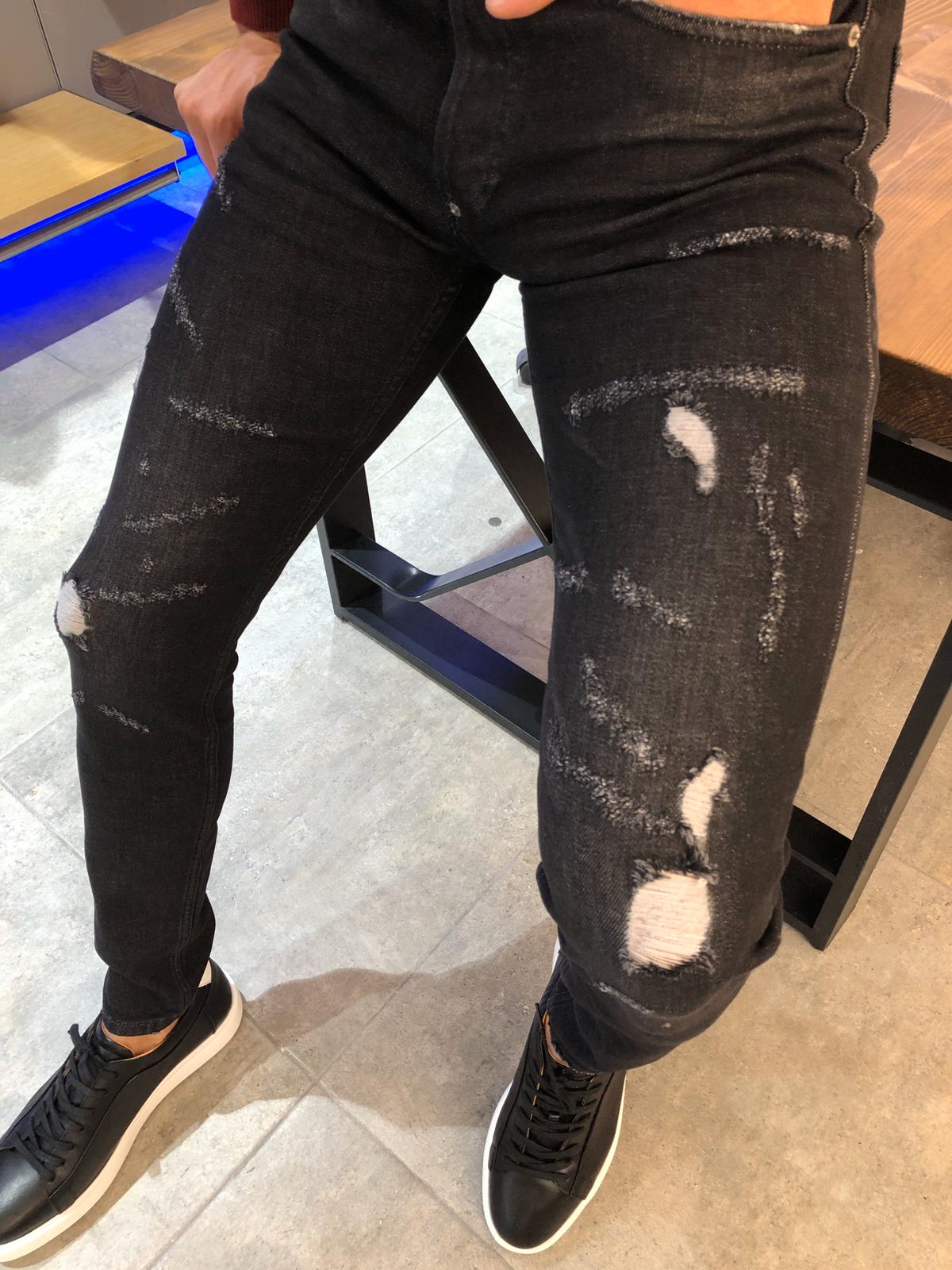 Paco Slim-Fit Ripped Jeans Black-baagr.myshopify.com-Pants-BOJONI