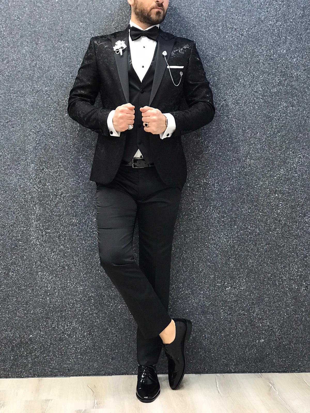 Zerno Floral Slim Fit Black Tuxedo-baagr.myshopify.com-1-BOJONI