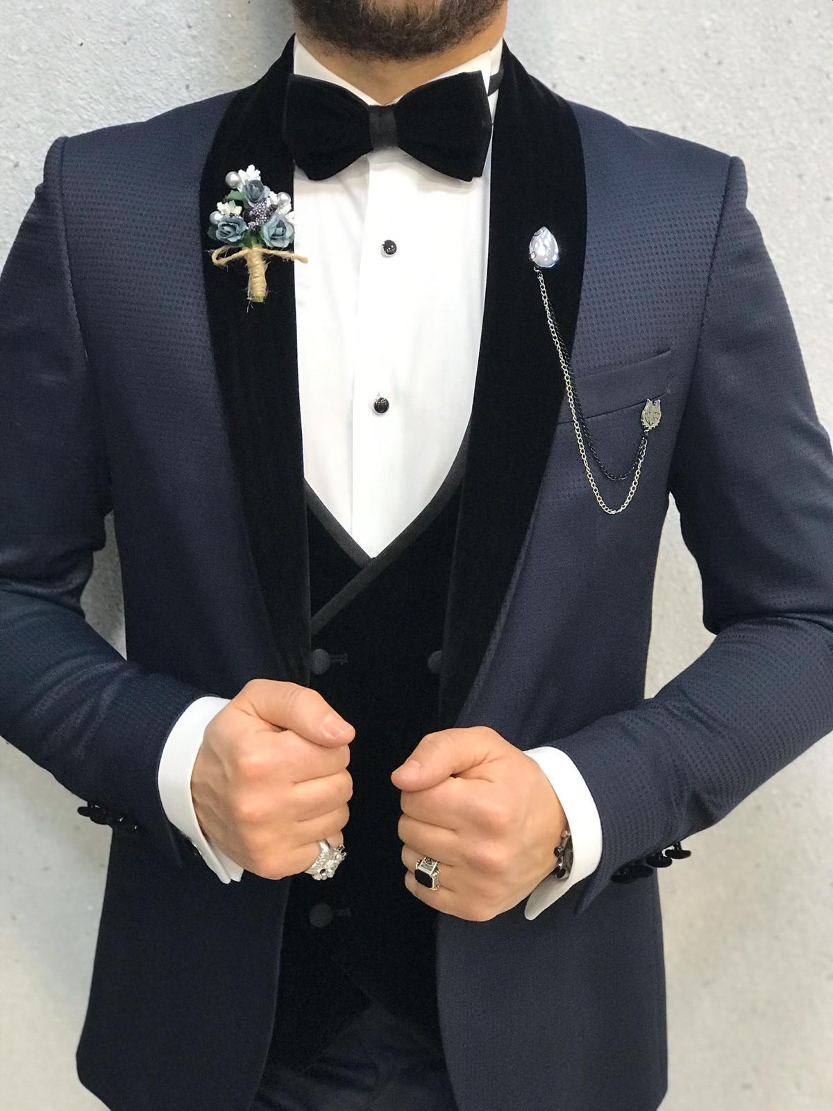 Zerno Velvet Slim Fit Navy Blue Tuxedo-baagr.myshopify.com-1-BOJONI