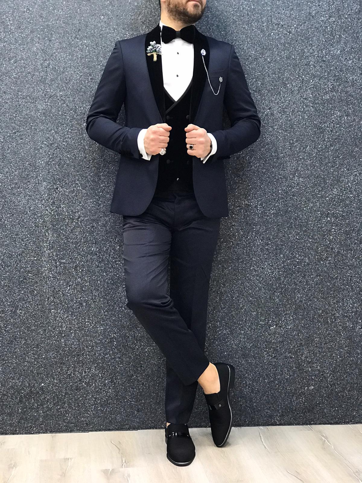 Zerno Velvet Slim Fit Navy Blue Tuxedo-baagr.myshopify.com-1-BOJONI