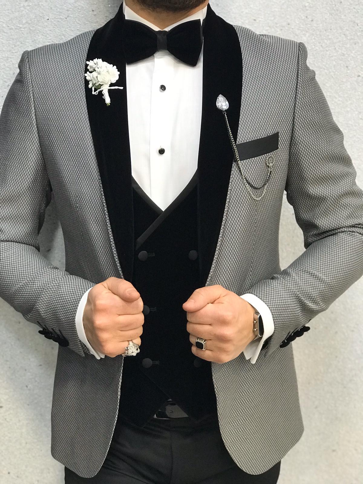 Zerno Velvet Slim Fit Gray Tuxedo-baagr.myshopify.com-1-BOJONI