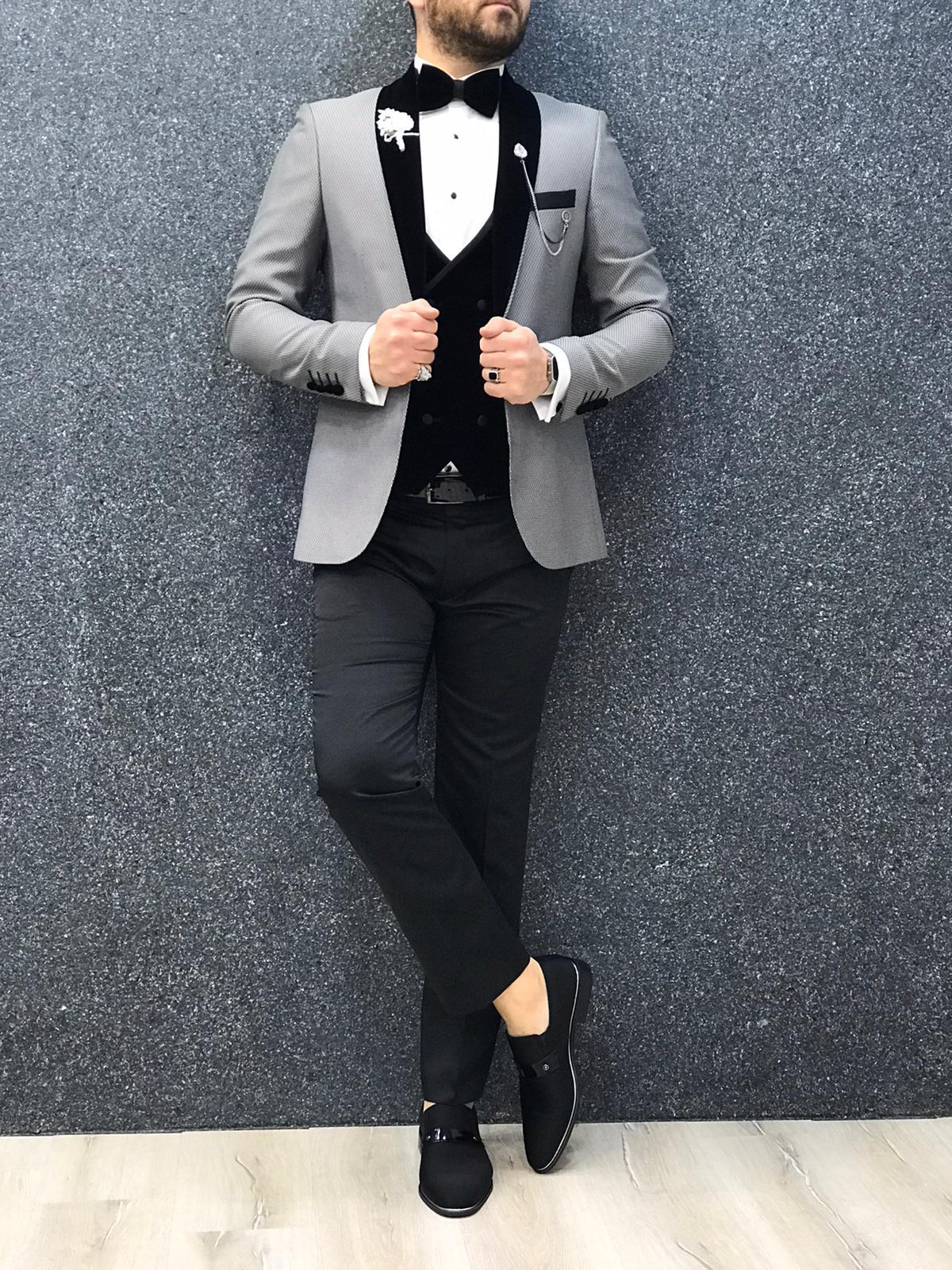 Zerno Velvet Slim Fit Gray Tuxedo-baagr.myshopify.com-1-BOJONI
