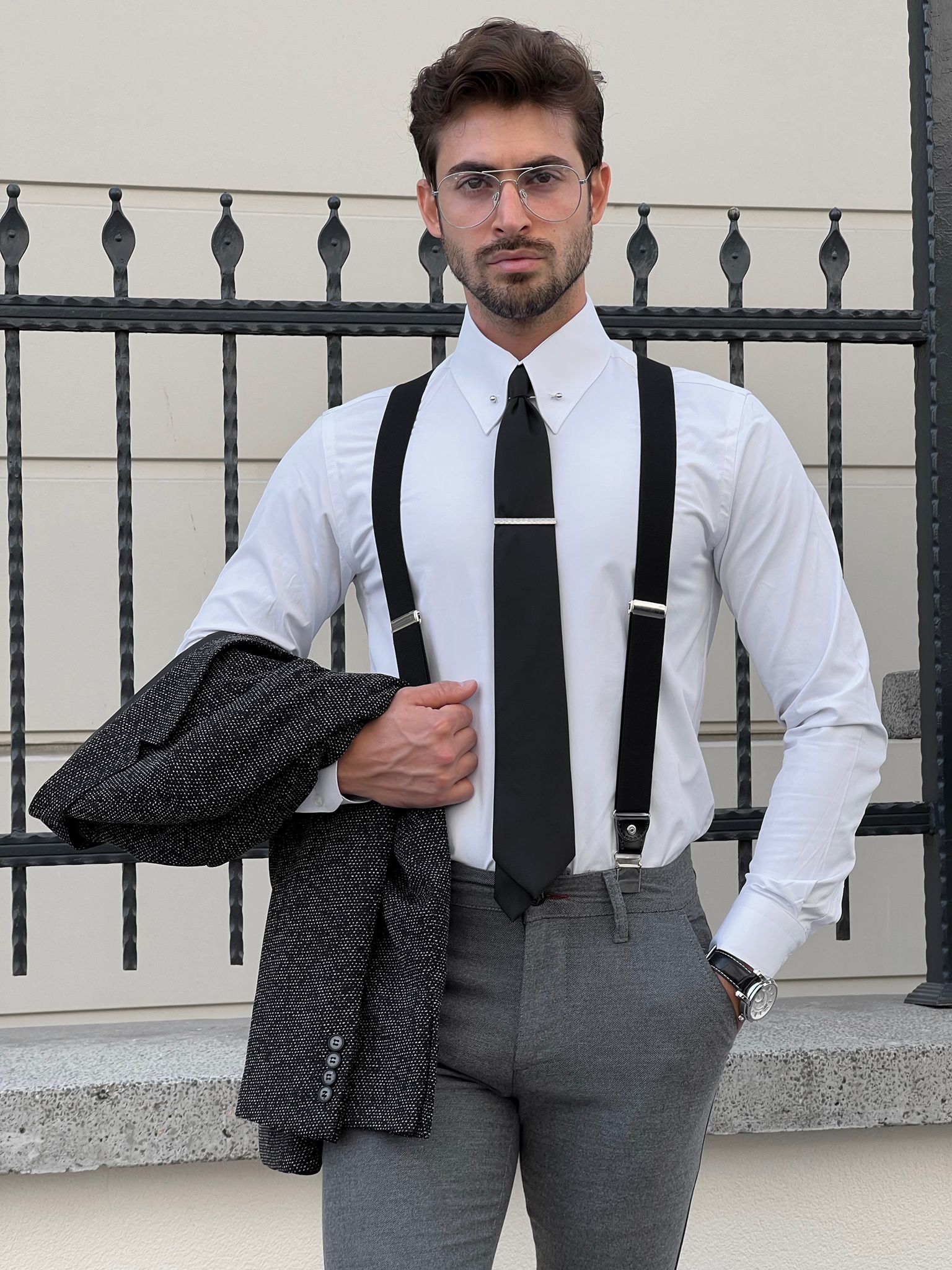 Bojoni Astoria Slim Fit Metal Buttoned Cotton White Shirt