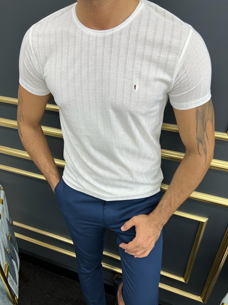 Bojoni Uluwatu Slim Fit White Crew Neck White Tees