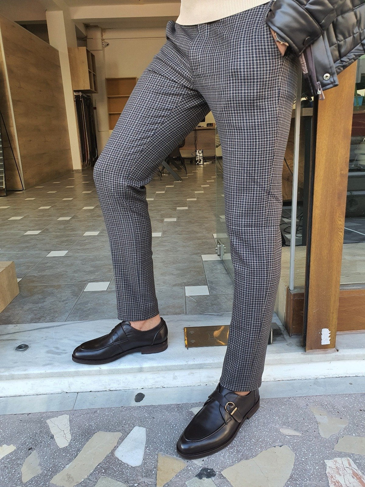 Bojo Slim Fit Brown Plaid Pants-baagr.myshopify.com-Pants-BOJONI