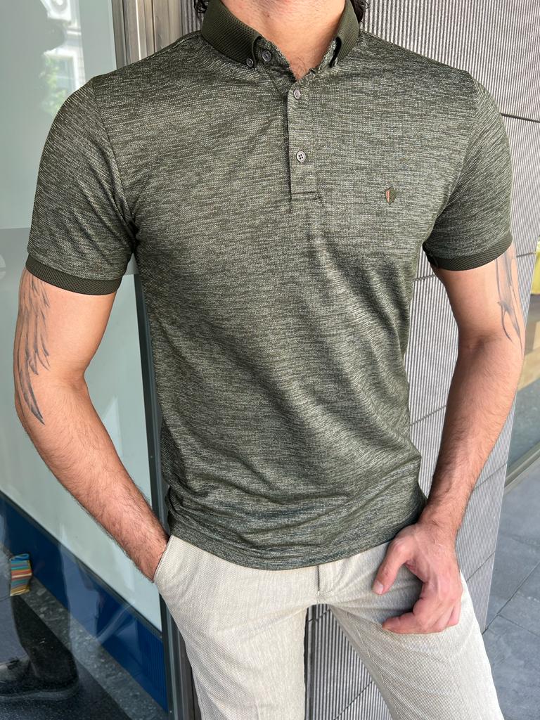 Giovanni Mannelli Slim Fit Khaki Polo Short Sleeve T-shirt